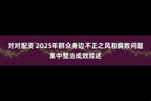 对对配资 2025年群众身边不正之风和腐败问题集中整治成效综述